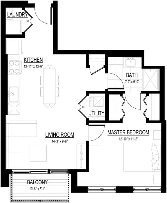 1 Bed 1 Bath G Floor Plan at Courthouse Square Apartments, Illinois