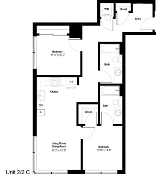 The Danforth Apartments 2x2 C Floor Plan