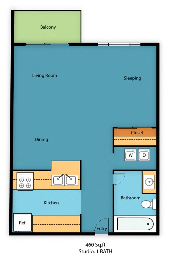 0 Bed 1 Bath Floor Plan at Park Edmonds Apartment Homes, Washington, 98026