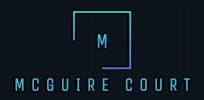 the logo for mcguire courts in black and white