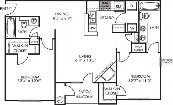 Madison 1 bedroom apartment. kitchen with bartop open to dining and living room. wood burning fireplace. 1 full bath. walk-in closet. in-unit laundry. Patio/balcony.