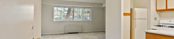 1B Kitchen and Living Room, View from Foyer