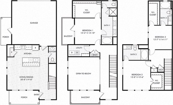 Harris + garage. 3 bedroom townhome. Kitchen with island open to living/dinning room. 3 full bathrooms + powder room. Walk-in closets. patio/balcony.