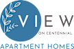 A logo with the text "VIEW on CENTENNIAL APARTMENT HOMES" surrounded by a circle with leaves.