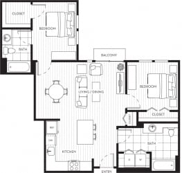 Lux Apartments_Bellevue WA_Floor Plan_Two Bedroom Two Bathroom AA Lux Apartments_Bellevue WA_Floor Plan_Two Bedroom Two Bathroom AA