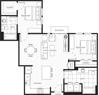 Lux Apartments Floor Plan Two Bedroom Two Bathroom AA
