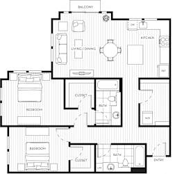 Lux Apartments Floor Plan Two Bedroom Two Bathroom F