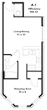A1 efficiency floor plan 585 square feet at City Place Apartments, Denton, TX 76201