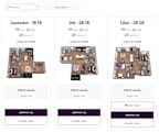 A webpage displays three different floor plans for bedrooms, each with a 'Call for details' button and a 'CONTACT US' button.
