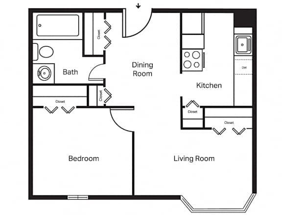 Channel Square 1 Bedroom Highrise Floor Plan
