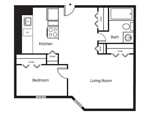Channel Square Apartments 1 Bedroom Highrise Floor Plan