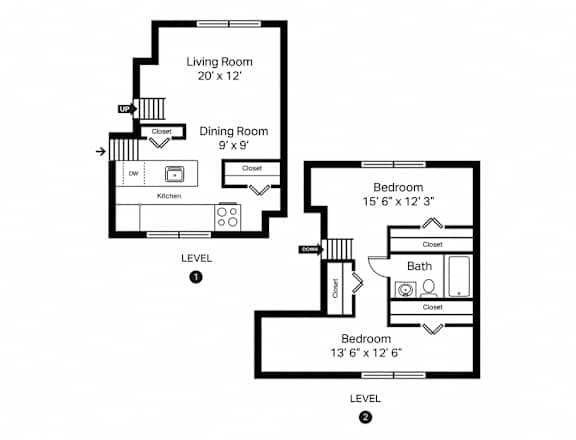 Channel Square Apartments 2 Bedroom Townhome Floor Plan