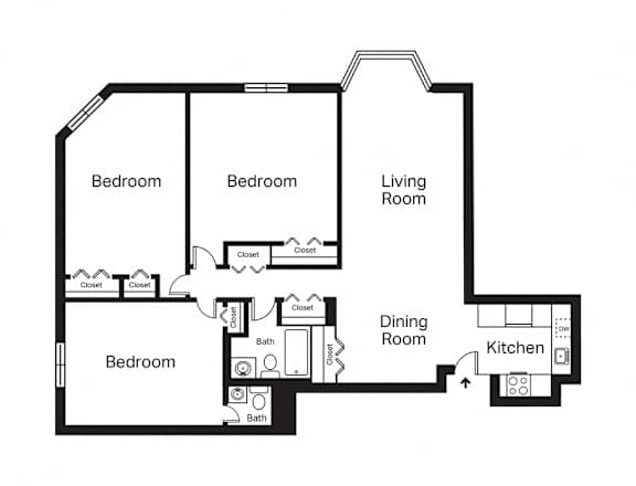 Channel Square Apartments 3 Bedroom Highrise Floor Plan