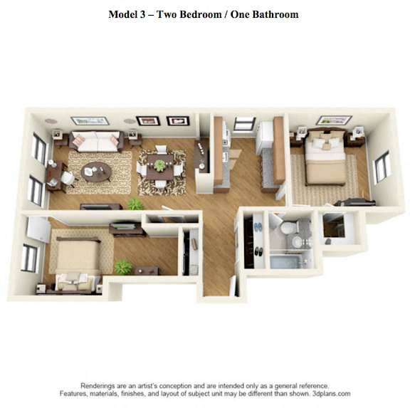 The Oak - 2 Bedroom, 1 Bath - Model 3 at 14 West Elm Apartments, Chicago, 60610