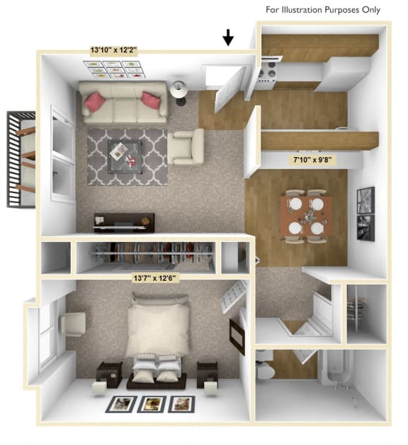 Downey Oak 1 Bedroom Floor Plan Downey Oak 1 Bedroom Floor Plan at Charter Oaks Apartments, Michigan