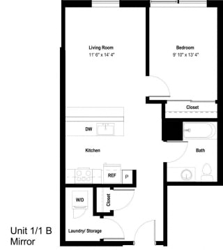 The Danforth Apartments 1x1B Floor Plan