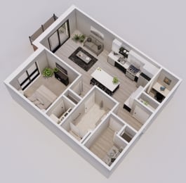Wedgewood Style C - 1 bed, 1 bath apartment 3D floor plan