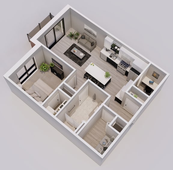 Floor Plan  Wedgewood Style C - 1 bed, 1 bath apartment 3D floor plan