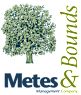 A tree is depicted on a black background with the words "Metes & Bounds Management Company" written beside it.