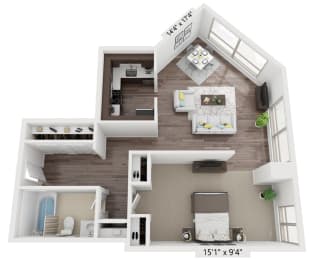 1 bedroom floor plan at Presidential Towers, Illinois
