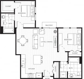 Lux Apartments_Bellevue WA_Floor Plan_Two Bedroom Two Bathroom A Lux Apartments Floor Plan Two Bedroom Two Bathroom A