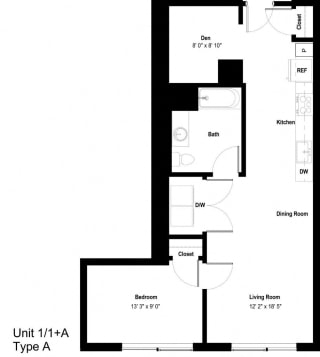 The Danforth Apartments 1x1 A ADA Floor Plan