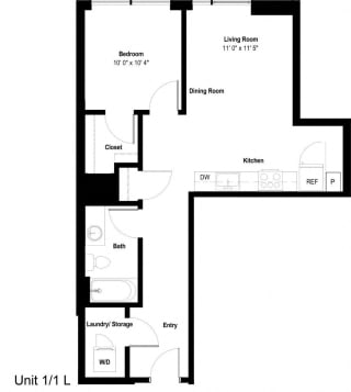 The Danforth Apartments 1x1L Floor Plan