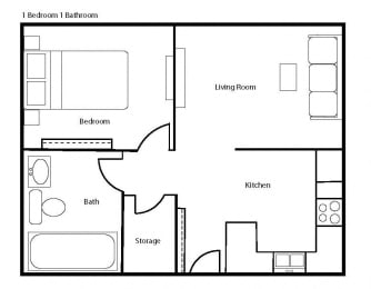  Floor Plan 1 Bedroom 1 Bath