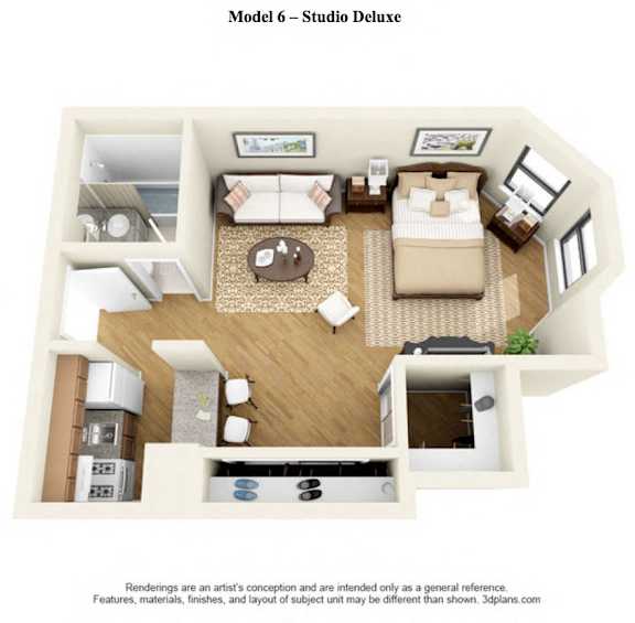 The Rush - Studio Deluxe - Model 6 at 14 West Elm Apartments, Illinois, 60610