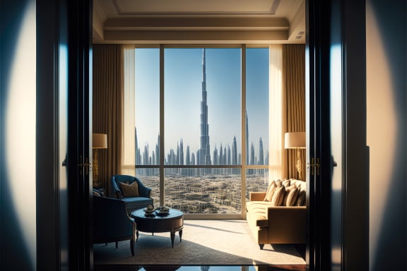 a room with a view of the burj khalifa