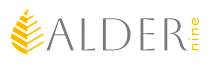 A logo with the word ALDER and a graphic of a leaf.