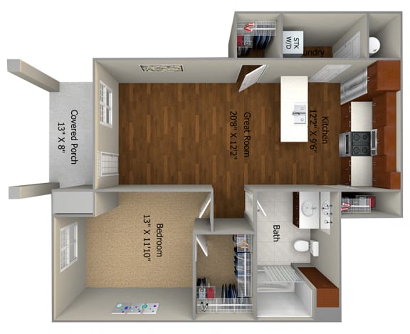 1 Bedroom/1 Bath (778 sf) Floor Plan at Cedar Place Apartments, Cedarburg
