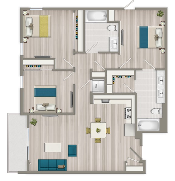 Three Bedroom Two Bath Floor Plan Three Bedroom Two Bath Floor Plan at Concourse, California