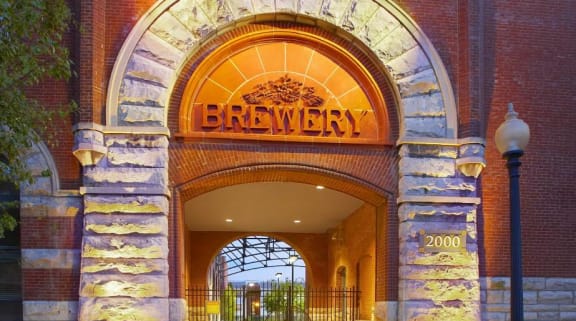 Front entrance to The Brewery Apartments St. Louis, MO
