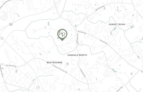 A map shows a green area in the center with roads like Sunset Road and Oakdale North surrounding it.