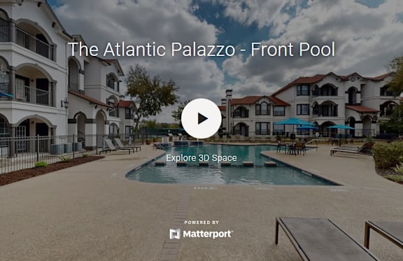 A video thumbnail showing the front pool of The Atlantic Palazzo with a play button overlay.