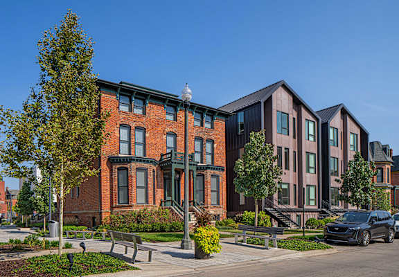 a view of a building on a city street