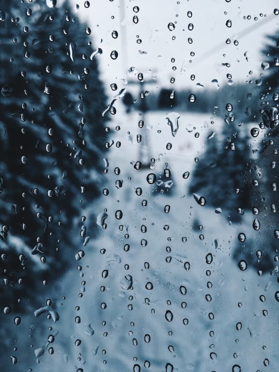 Rain on a window at Mirabella Apartments, Bermuda Dunes, California