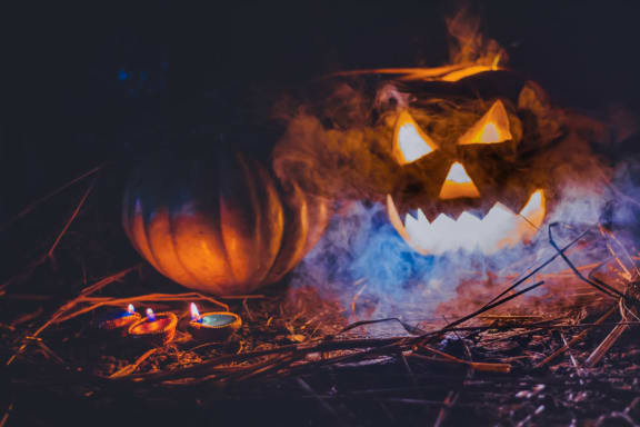 Jack o lanterns with smoke at Mirabella Apartments, California, 92203