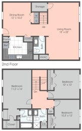  Floor Plan 3 BR Townhome