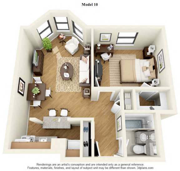 The Division  - 1 Bedroom Deluxe - Model 10 at 14 West Elm Apartments, Illinois