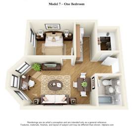The LaSalle - 1 Bedroom - Model 7 at 14 West Elm Apartments, Chicago