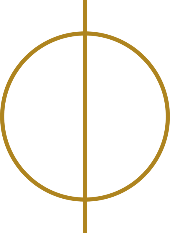 A white circle is divided into two equal parts by a white line.