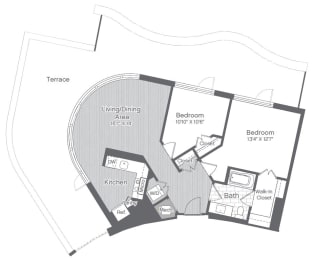  Floor Plan 2 Bed/1 Bath-B14