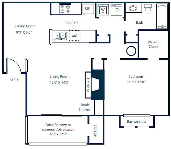 Southpark Commons A3 Floor Plan 1 Bedroom 1 Bath