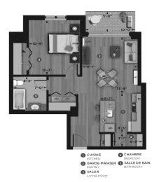 Floor Plan  1 bedroom 1 bathroom apartment floor plan at La Voile Pointe-Claire in Pointe Claire, QC