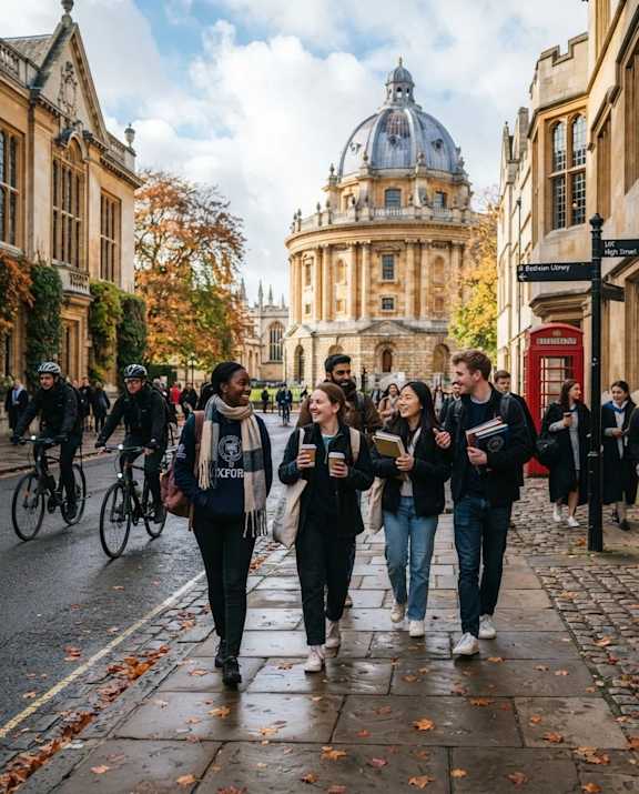 A group of people walking on a street with a cyclist in the background.