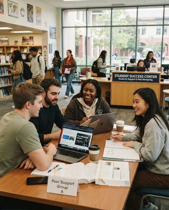 A group of students are studying together in the Student Success Center.