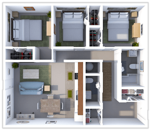 a rendering of a 3d floor plan of a house