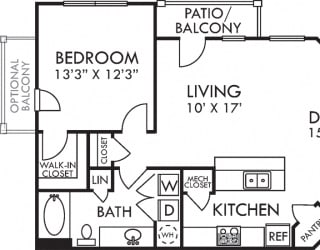 Elliot I. 1 bedroom apartment. Kitchen with bartop open to living/dinning rooms. 1 full bathroom. Walk-in closet. Patio/balcony.
